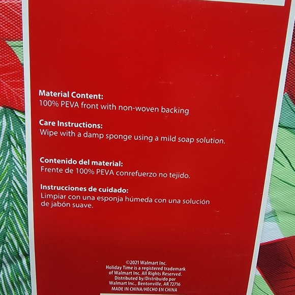 Poinsettia PEVA Vinyl Tablecloth 60 x 84 inch Rectangle Holiday Time Christmas - Picture 8 of 9